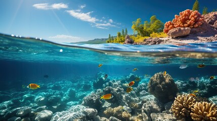 Fototapeta na wymiar Underwater view of coral reef and tropical fish. Tropical underwater landscape.