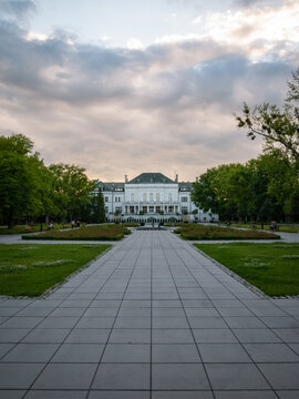 high school building in the city park in Otwock