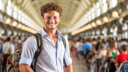 Fototapeta premium Young man enjoying his journey in a historic place.