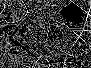 Vector road map of the city of  Mandaluyong City in the Philippines with white roads on a black background.