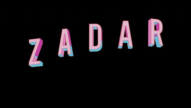 Bright letters jump merrily in the inscription ZADAR city. Retro. Alpha channel black. Looped from frame 120 to 240, Alpha BW at the end
