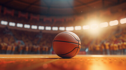 A close up basketball ball and textured basketball court game field - center, midfield - obrazy, fototapety, plakaty