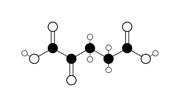 alpha-ketoglutaric acid molecule, structural chemical formula, ball-and-stick model, isolated image keto acid