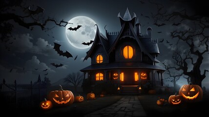 Halloween background with pumpkin and bats