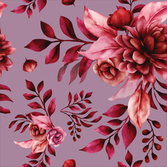 floral seamless pattern with beautiful maroon flower and leaves