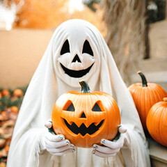 Halloween witch with a pumpkin, witch, cute ghost, cute pumpkin monster, cute little witch.