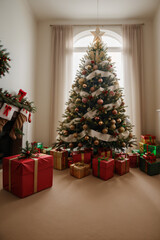 Fototapeta na wymiar christmas tree with presents in the house
