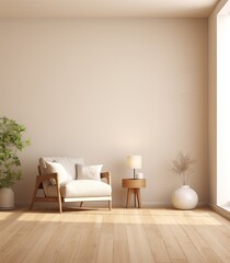 Minimal home interior wall design mock-up with wall light 3d render