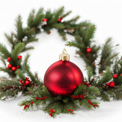 red christmas ball and wreath