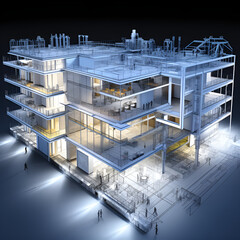 3d render of a modern building house, isometric, 3d, building, home, architecture, office, design, interior, business, 