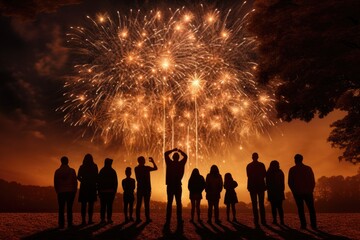Fototapeta premium People mesmerized by a spectacular fireworks display