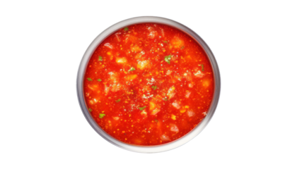 red soup in a glass bowl isolated on transparent background cutout