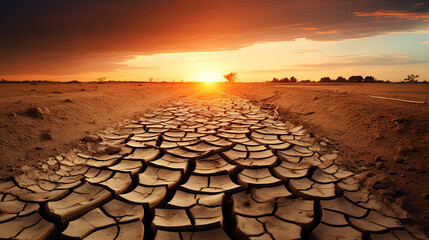 Cracked earth parched land arid soil desert Climate Change - Powered by Adobe