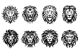 白黒のライオンのトライバルマークセット
