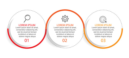 Business Infographic Template Design. Timeline minimal concept with 3 steps, options and marketing icons. Vector linear infographic with three connected elements. Can be used for your business present