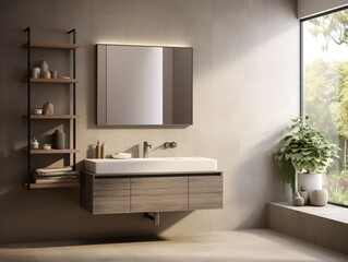 Fototapeta na wymiar Beautiful design and luxury washbasin in the modern bathroom. The design integrated together with the built-in cabinet