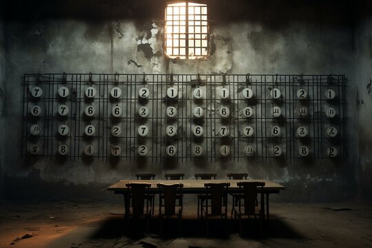 Image of jail cell wall with days counted. Generative AI