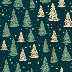 Christmas tree seamless pattern, tileable holiday country print for wallpaper, wrapping paper, scrapbook, fabric and product design