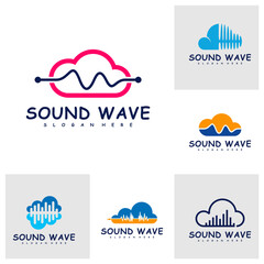Set of Cloud with Sound wave logo design concept vector. Sound wave illustration design