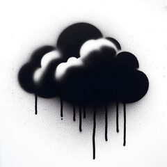 leaking cloud graffiti stencil-art sprayed in black over white, generative ai