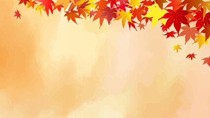 Fototapeta na wymiar 秋の紅葉と水彩背景のベクターイラストフレームテンプレート　16：9