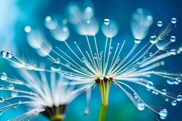 Delicate Flower Bloom with Colorful Blue Petals and Water Droplet
