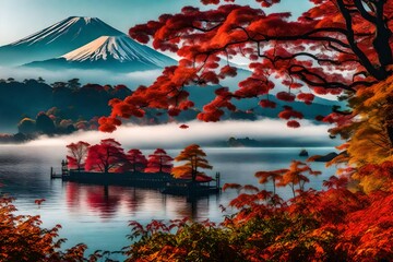 Tranquil Mountain Landscape with Autumn Reflection in Water