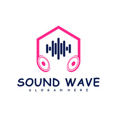 House with Sound wave logo design concept vector. Sound wave illustration design