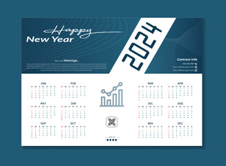 Modern style new year 2024 calendar template