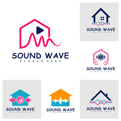 Set of House with Sound wave logo design concept vector. Sound wave illustration design