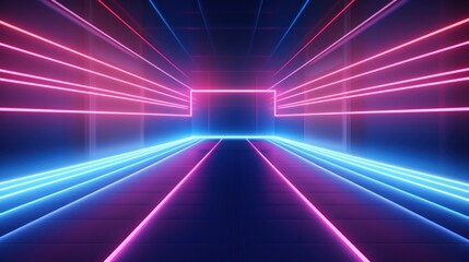 Fototapeta na wymiar 3D illustration, abstract neon tunnel background with blue and pink glowing lines. in the style of intersecting geometries, bright and bold.