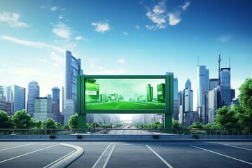 Fototapeta na wymiar Cityscape with green screen billboard - ideal for ads targeting commuters and shoppers. Generative AI