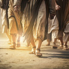 Disciples walking with Jesus - obrazy, fototapety, plakaty