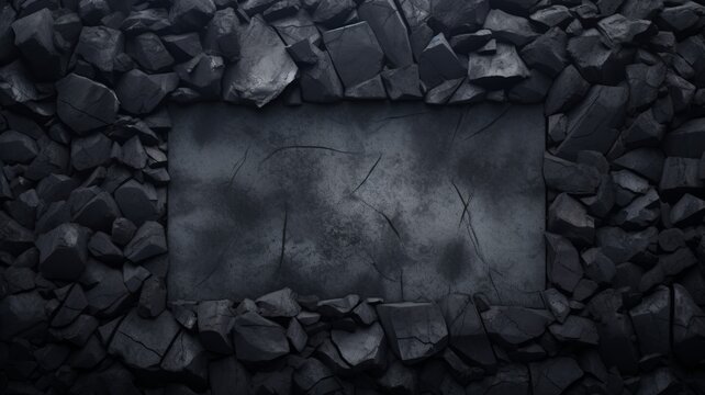 Basalt Stone Creative Abstract Geometric Frame. Textured photorealistic mount. Abstract Bright Surface Geometrical Horizontal Background. Ai Generated Photo frame with copy space.