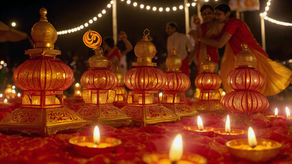 Fototapeta na wymiar The festival of lights Diwali, beautifully lit lanterns and diyas