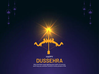 Fototapeta na wymiar Vector illustration on the celebration of Indian festival Happy Dussehra. Bow and arrow with lighting.