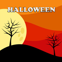 halloween tree with moon background colorful