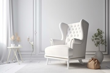 White armchair in interior mock-up. Generative AI