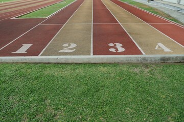 Athletic sports tracks are numbered.