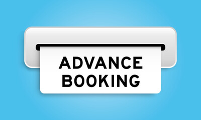 White coupon banner with word advance booking from machine on blue color background