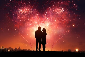 Fototapeta premium A couple mesmerized by a stunning fireworks display