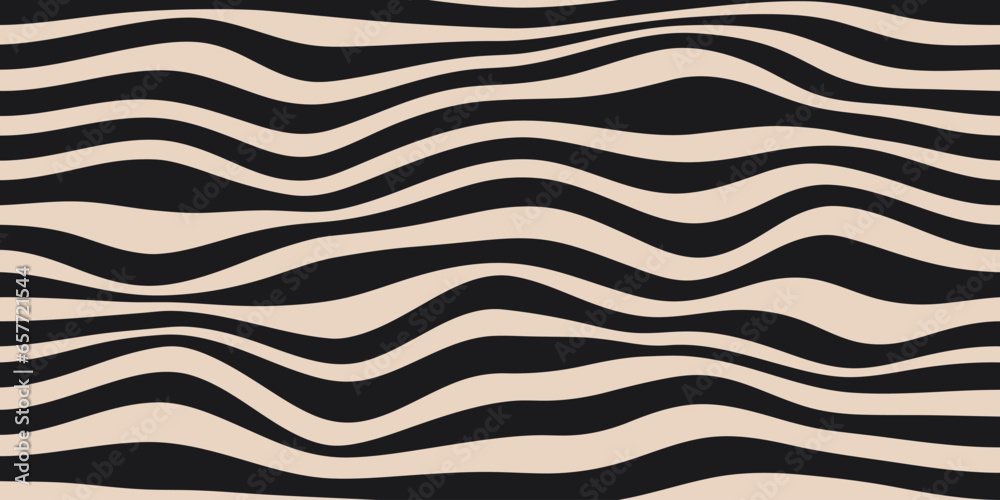 Poster wavy stripes horizontal background. abstract geometric retro texture. black wavy distorted stripes o