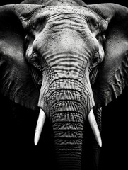 Black and white portrait of an elephant - obrazy, fototapety, plakaty