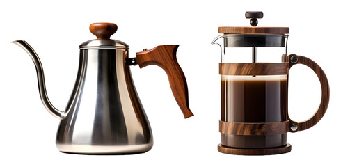 Coffee pot isolated on transparent PNG background, Generative Ai
