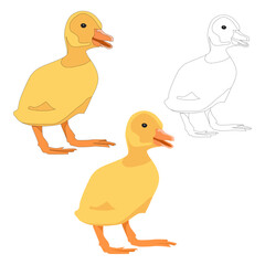 Vector yellow duckling on white background flat isolated