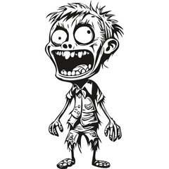 halloween zombie hand draw vector black and white illustration