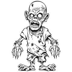 halloween zombie engraving character vector monster drawing black and white