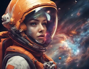 woman with a helmet in space
