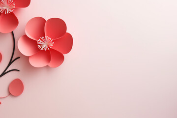 Paper cut flowers and leaves, Fresh spring nature background. Floral banner, poster, flyer template with copy space.