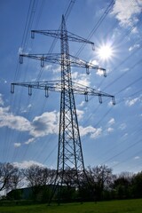 power lines on blue sky